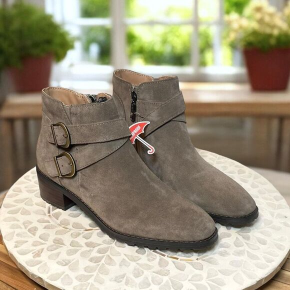 Blondo Sway Waterproof Bootie Women’s 8M Suede Ankle Boots Taupe Fall Chic Trend - Picture 3 of 13